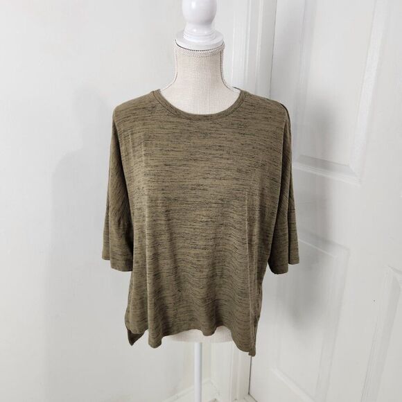 Ted Baker Top Womens 5 Green Heathered Hi Low Hem Side Slits Neutral Boho - Picture 14 of 14
